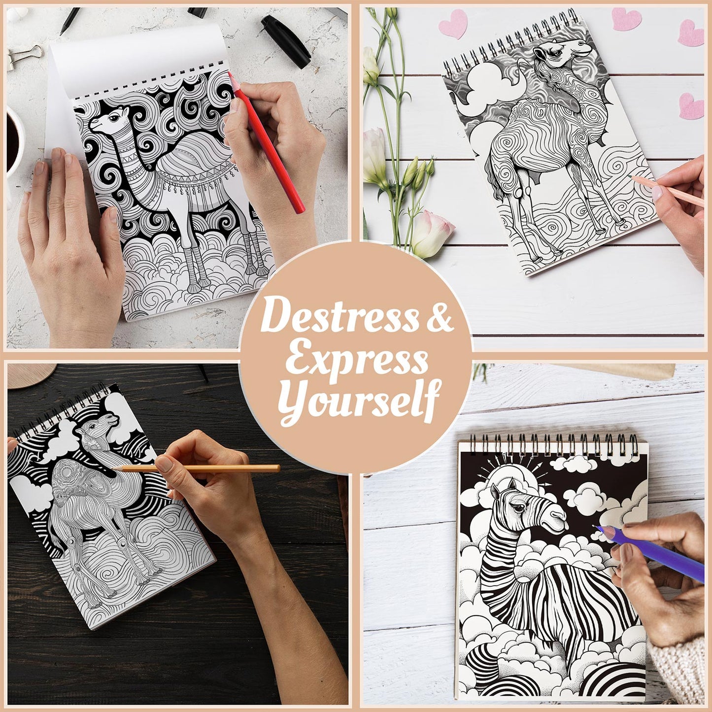 Netecom Rainbow Llama Coloring Book Spiral Bound For Adults