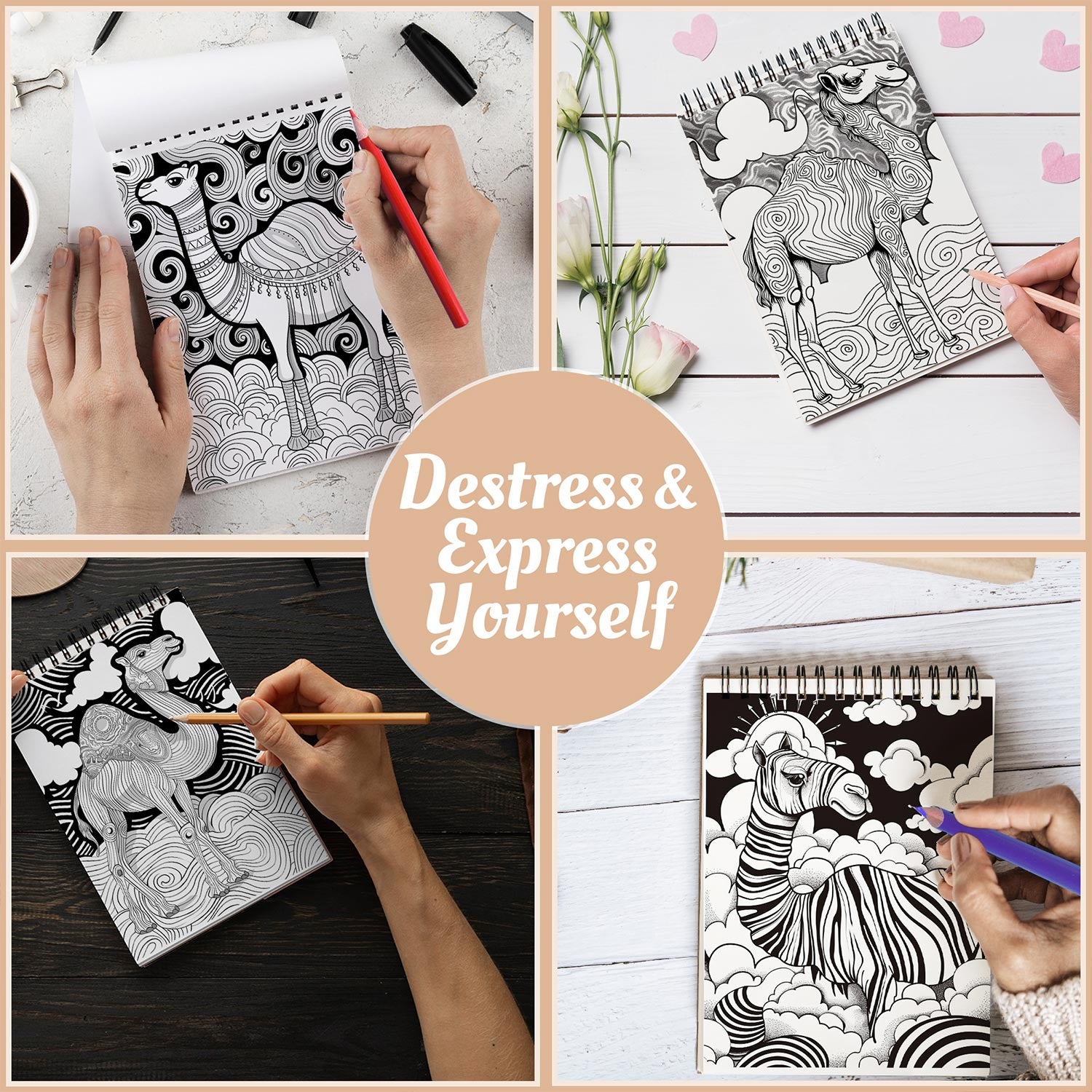 Netecom Rainbow Llama Coloring Book Spiral Bound For Adults