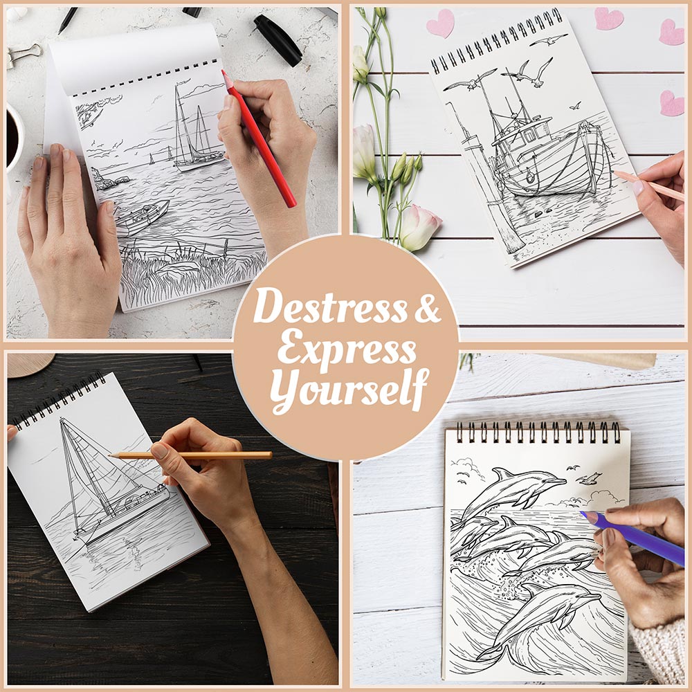 Netecom Calm Coastal Coloring Book Spiral Bound For Adults