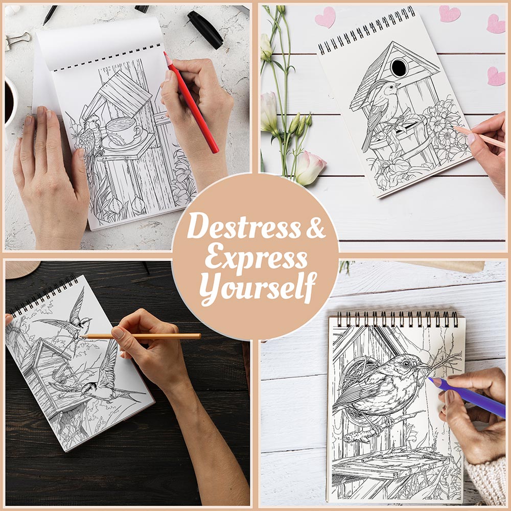Netecom Birdhouse Coloring Book Spiral Bound For Adults