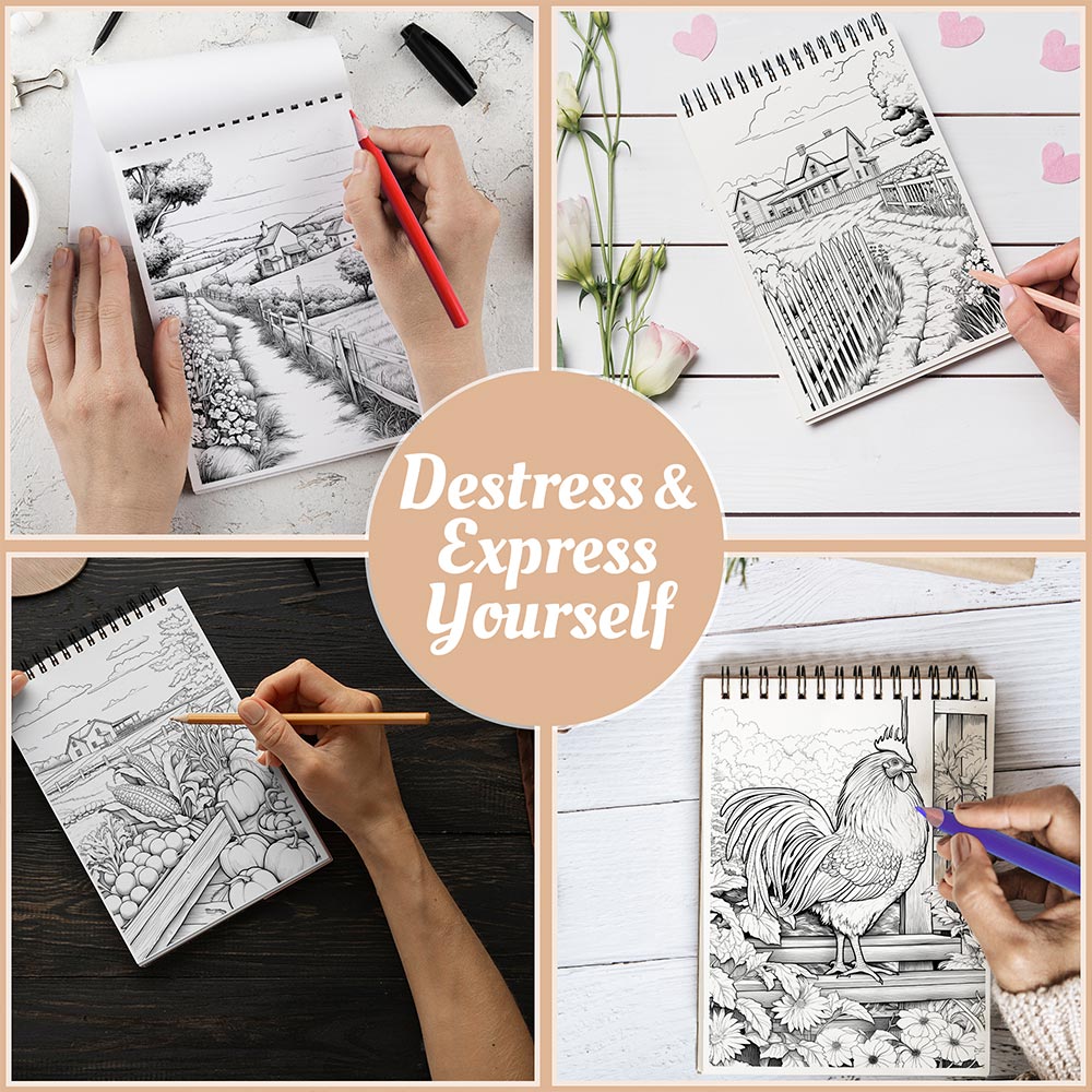 Netecom Countryside Coloring Book Spiral Bound For Adults