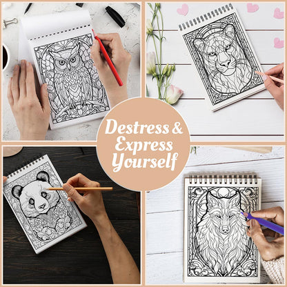 Netecom Wild Animals Stained Glass Coloring Book Spiral Bound For Adults