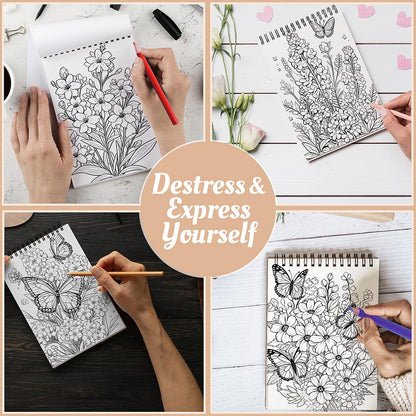 Netecom Large Print Butterflies and Flowers Coloring Book Spiral Bound For Adults