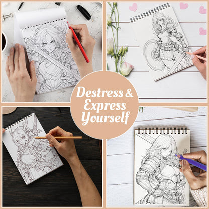 Netecom Anime Warrior Girl Coloring Book Spiral Bound For Adults