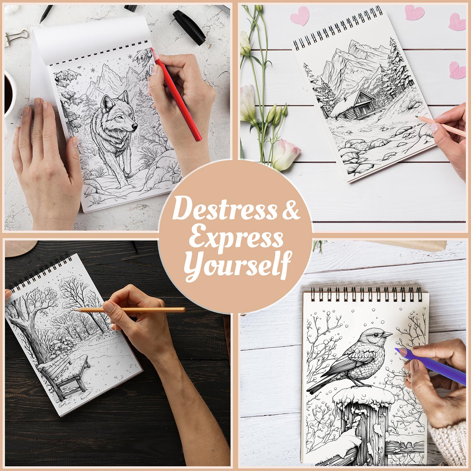 Netecom Winter Whispers Coloring Book Spiral Bound For Adults
