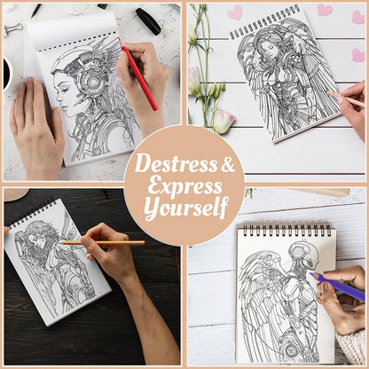 Netecom Cyborg Angel Coloring Book Spiral Bound For Adults