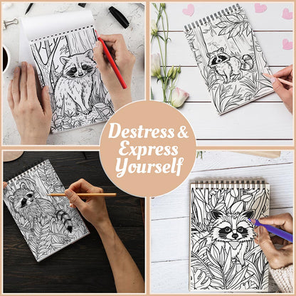Netecom Raccoons Coloring Book Spiral Bound For Adults