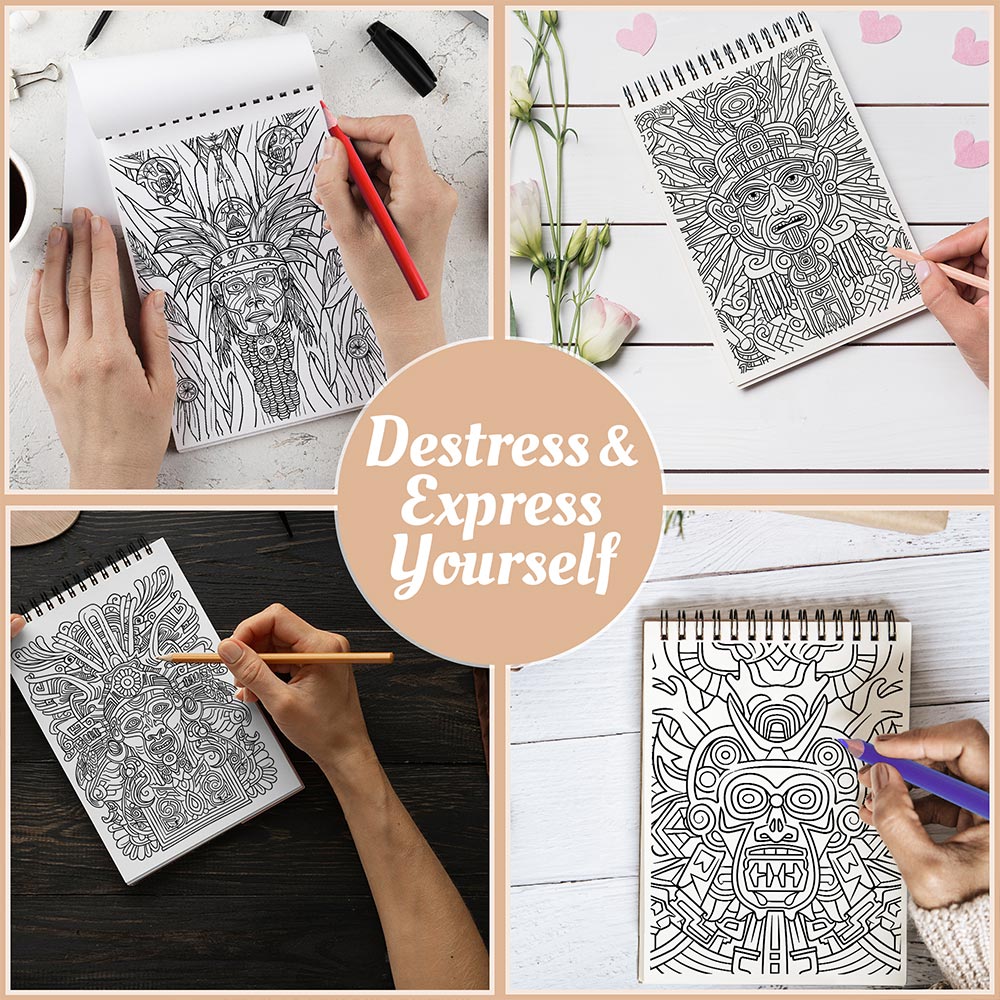 Netecom Aztec Designs Coloring Book Spiral Bound For Adults