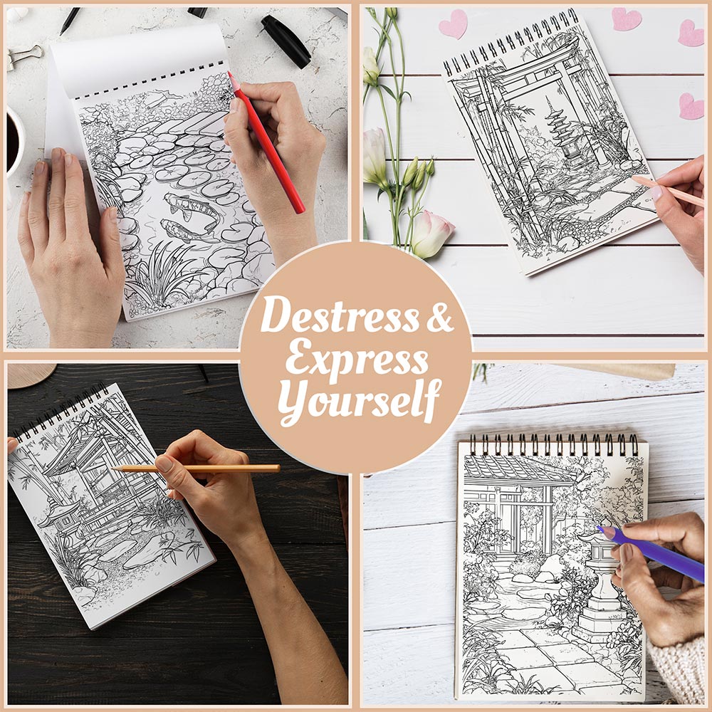 Netecom Zen Garden Coloring Book Spiral Bound For Adults
