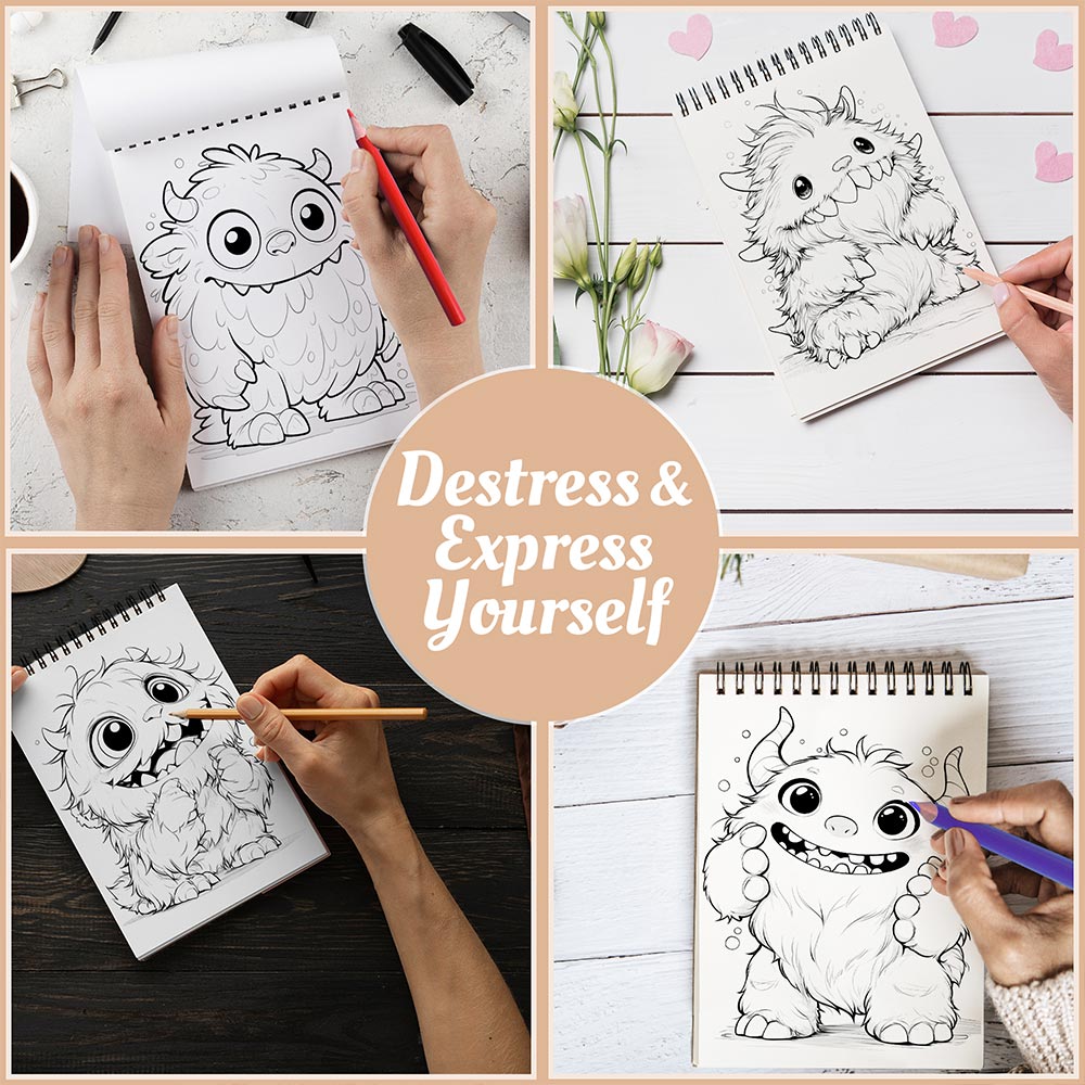 Netecom Fluffy Monster Coloring Book Spiral Bound For Adults