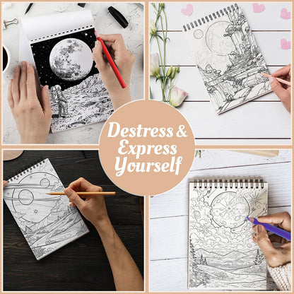 Netecom Lunar Landscape Coloring Book Spiral Bound For Adults