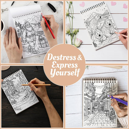 Netecom Christmas Scape Coloring Book Spiral Bound For Adults