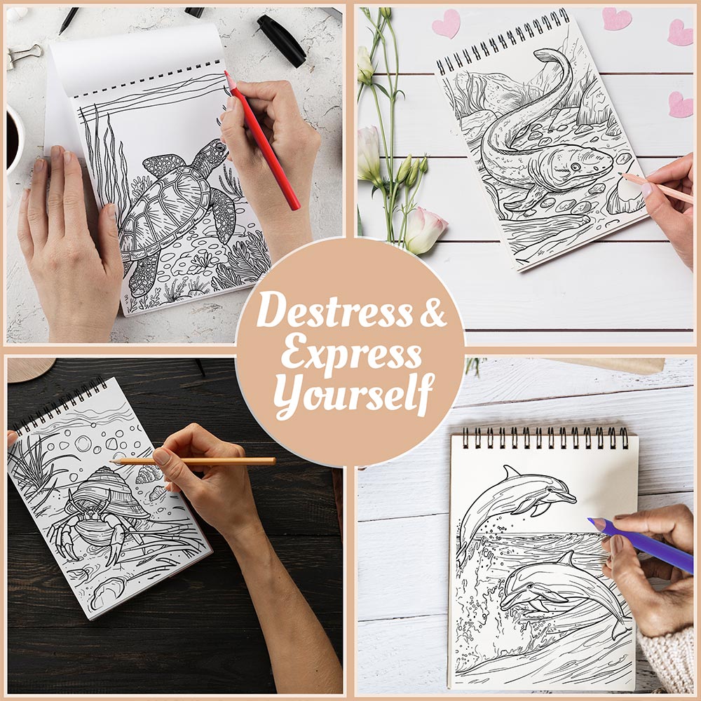 Netecom Ocean Wildlife Coloring Book Spiral Bound For Adults