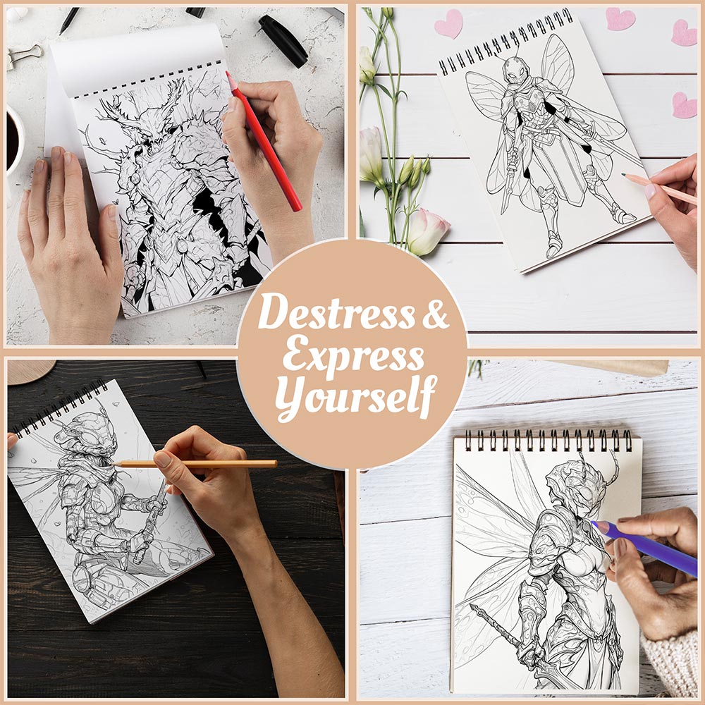 Netecom Insect Warrior Coloring Book Spiral Bound For Adults