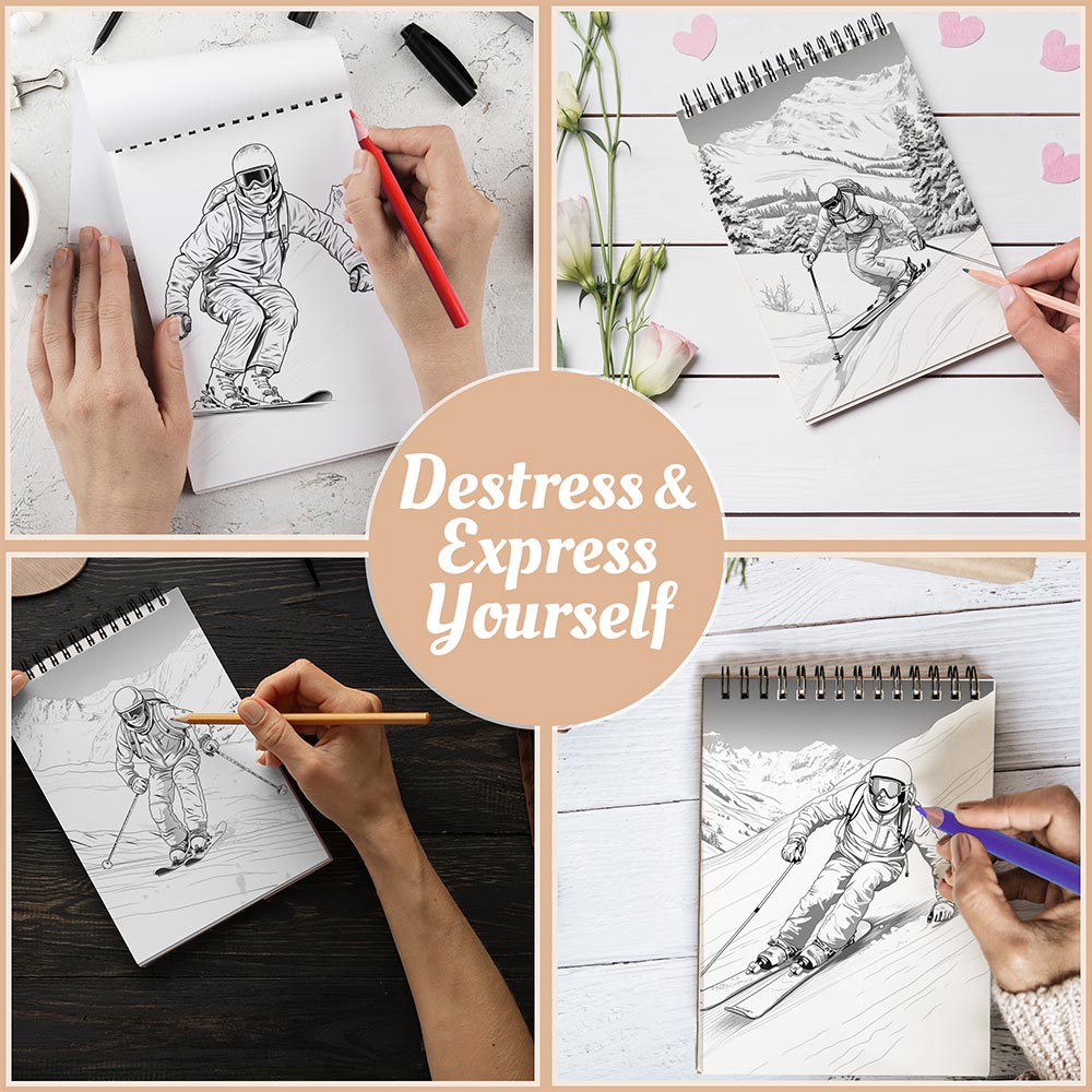 Spring Skiing Coloring Book Spiral Bound For Adults