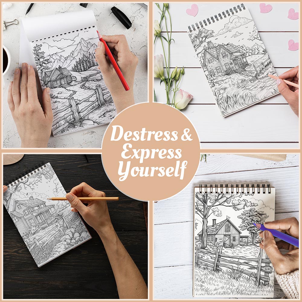 Netecom Rustic Country Coloring Book Spiral Bound For Adults