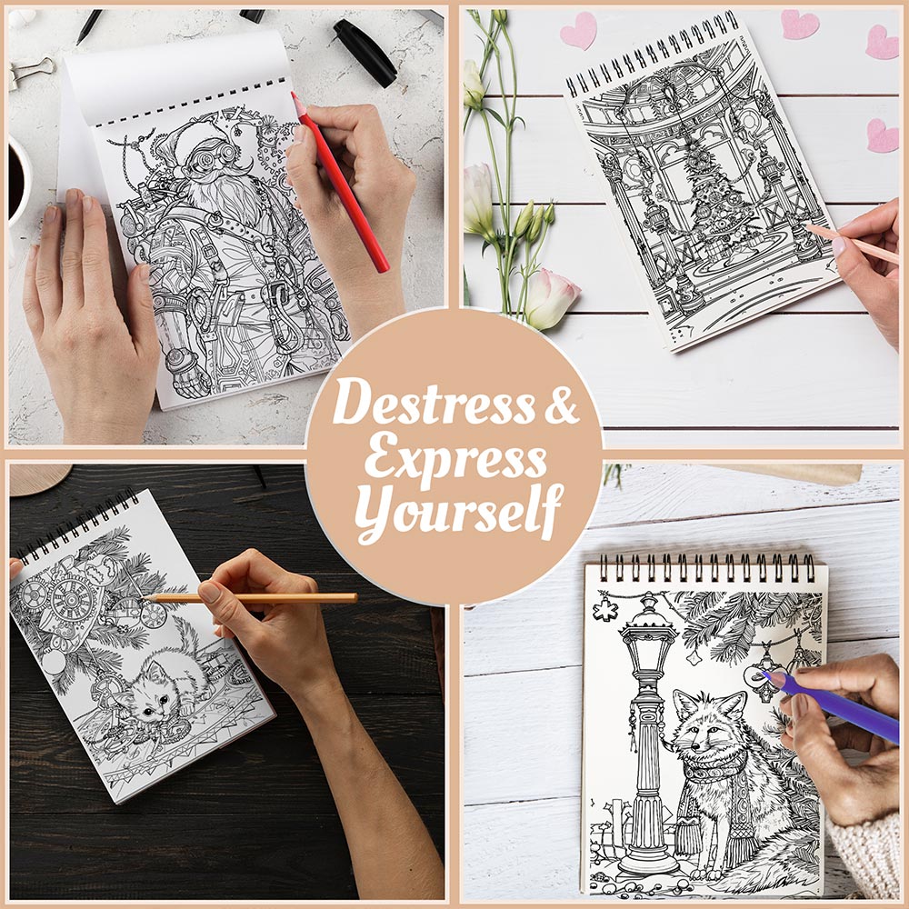 Netecom Steampunk Christmas Coloring Book Spiral Bound For Adults