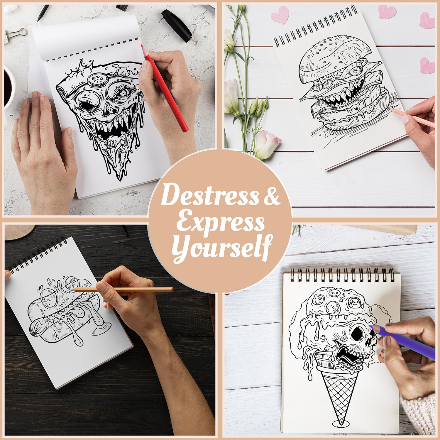 Netecom Zombies Food Coloring Book Spiral Bound For Adults