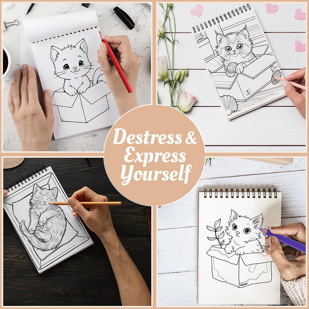 Netecom Cute Cat in Boxes Coloring Book Spiral Bound For Adults