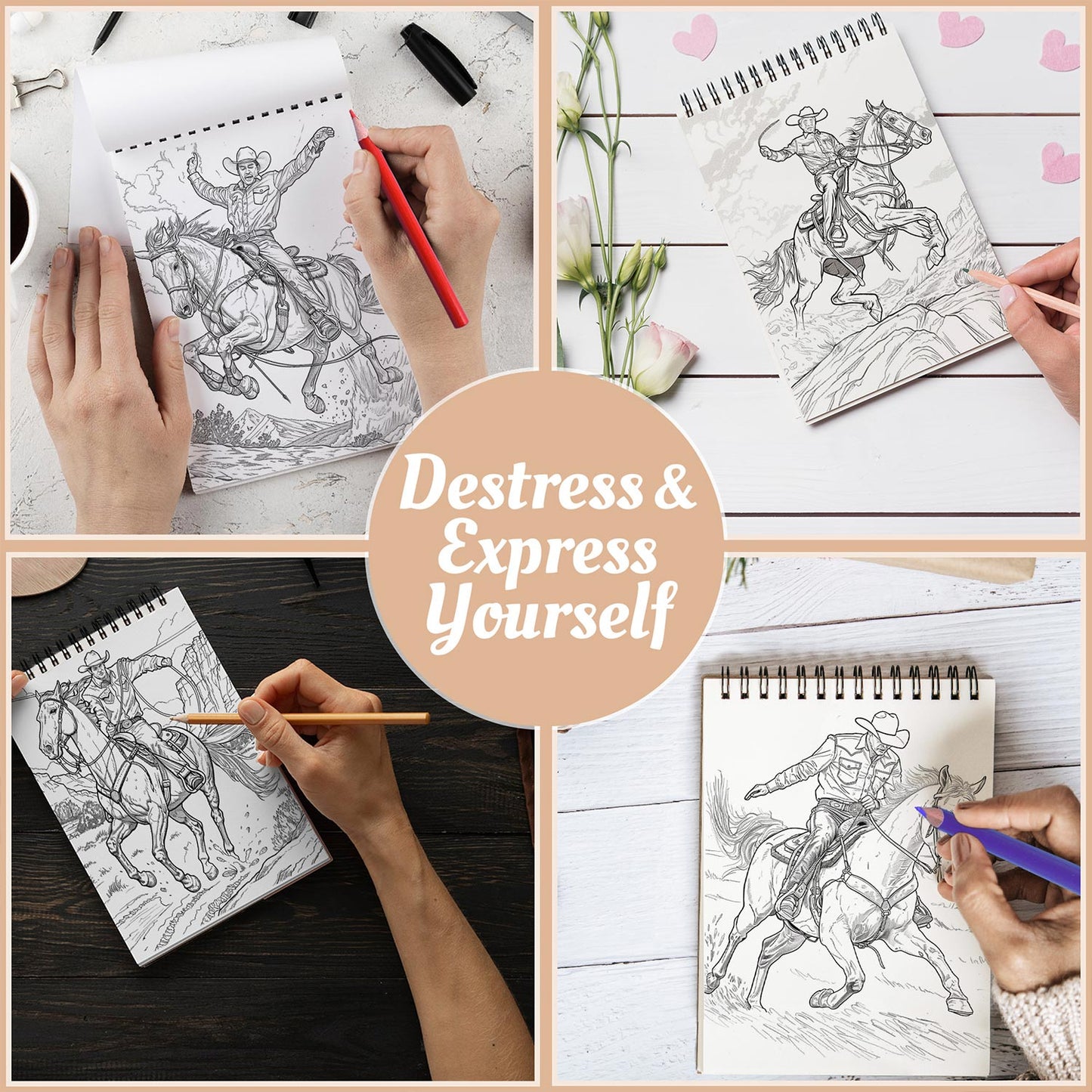 Netecom Wild Rodeo Coloring Book Spiral Bound For Adults