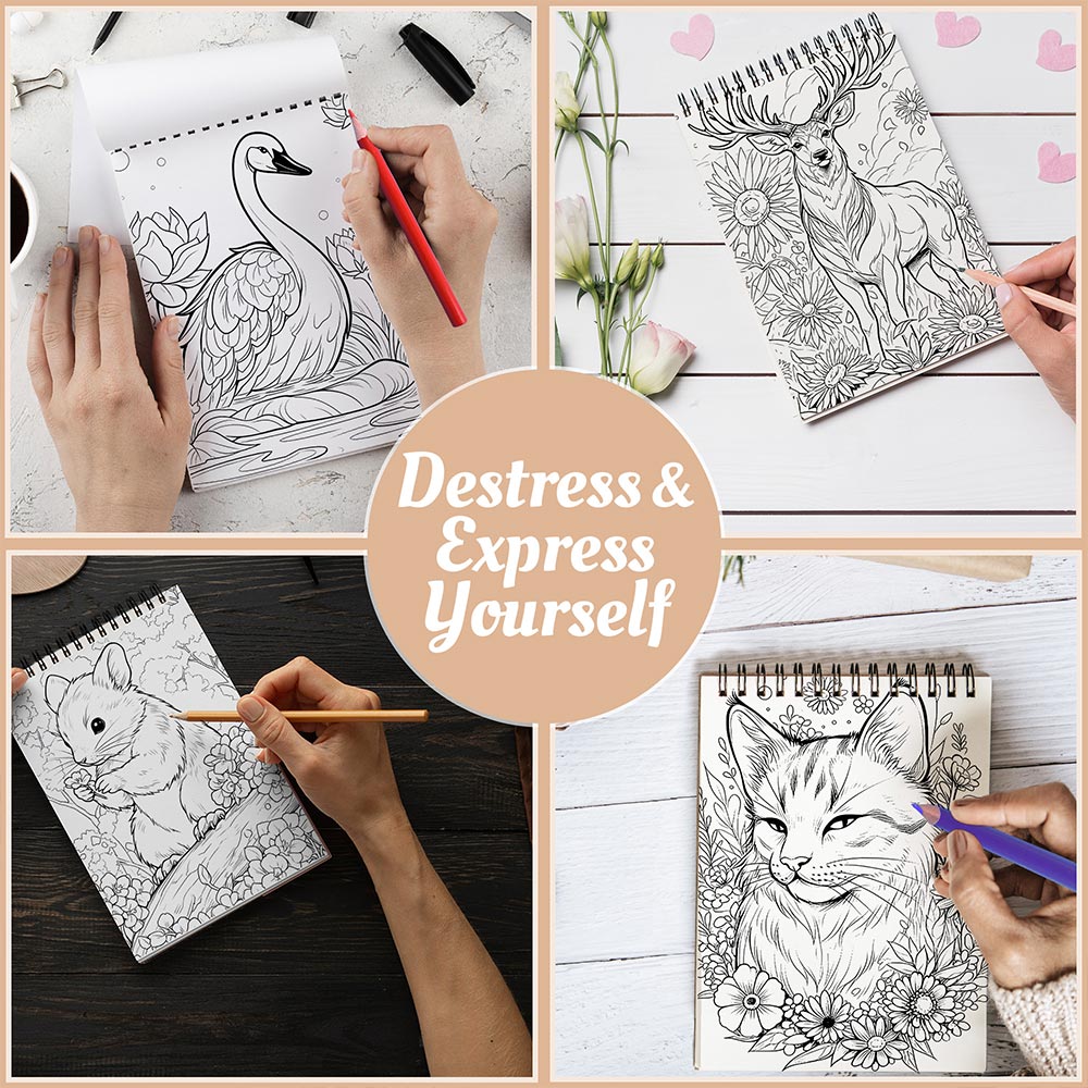 Animals in Flowers Coloring Book Spiral Bound For Adults