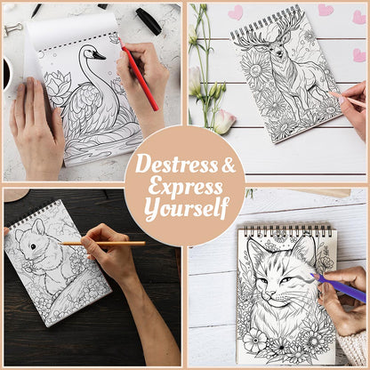 Animals in Flowers Coloring Book Spiral Bound For Adults