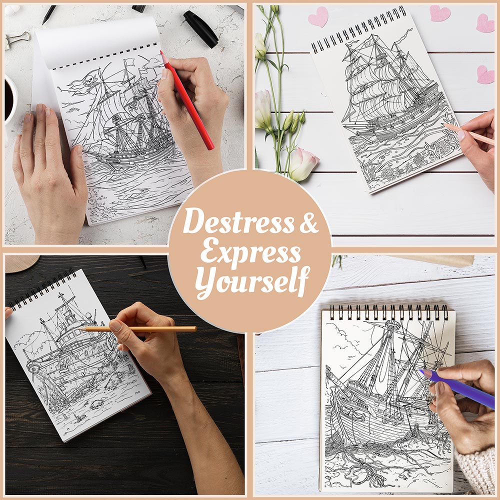 Netecom Nautical Ship Coloring Book Spiral Bound For Adults
