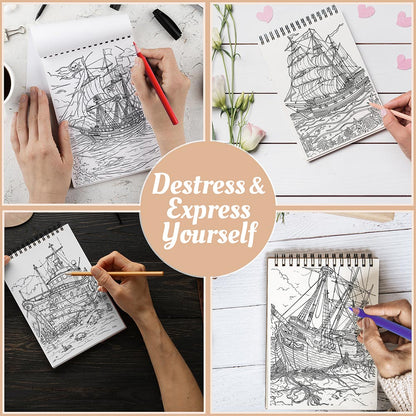 Netecom Nautical Ship Coloring Book Spiral Bound For Adults