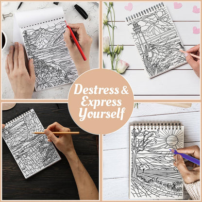 Netecom Stained Glass Landscape Coloring Book Spiral Bound For Adults