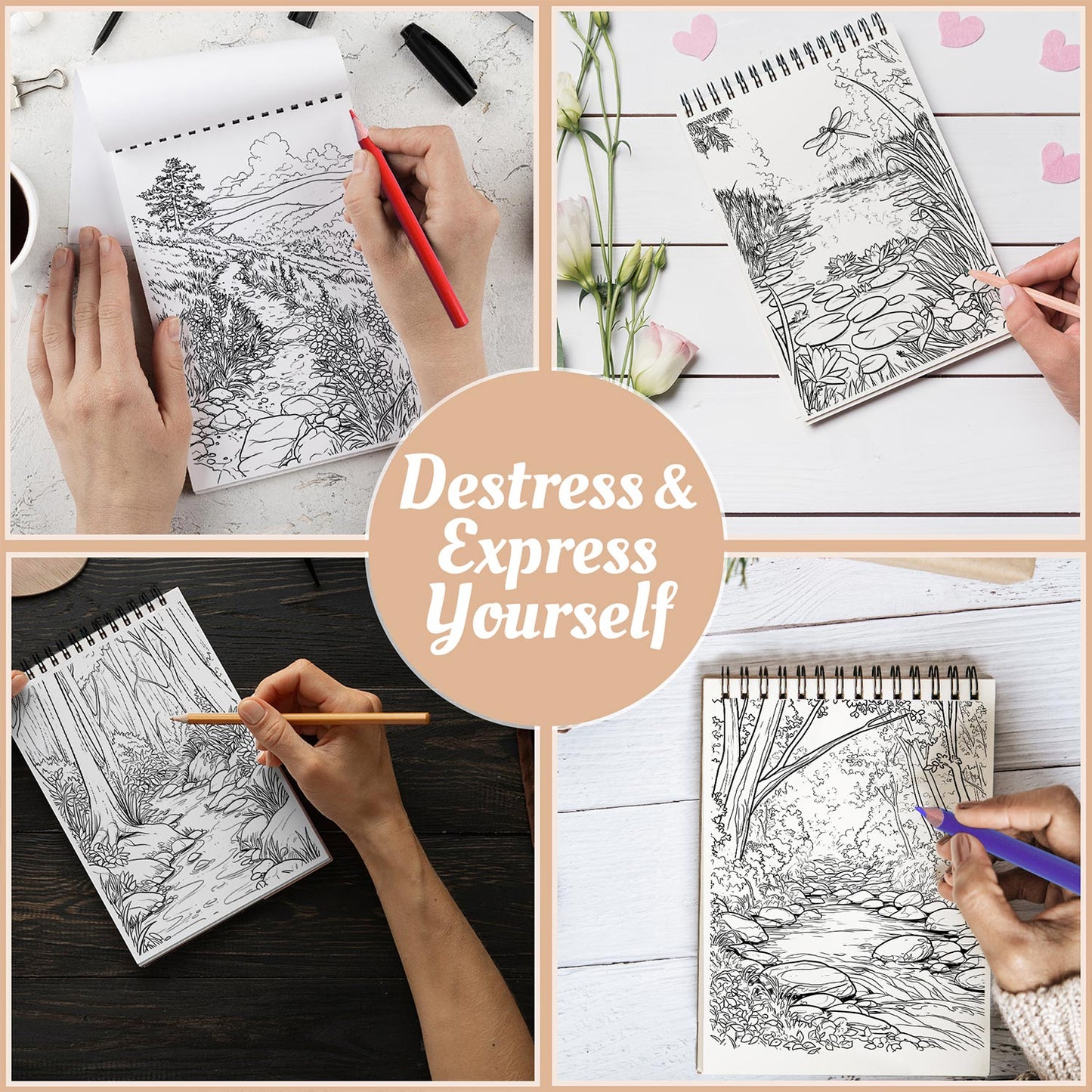 Netecom Nature Calm Coloring Book Spiral Bound For Adults