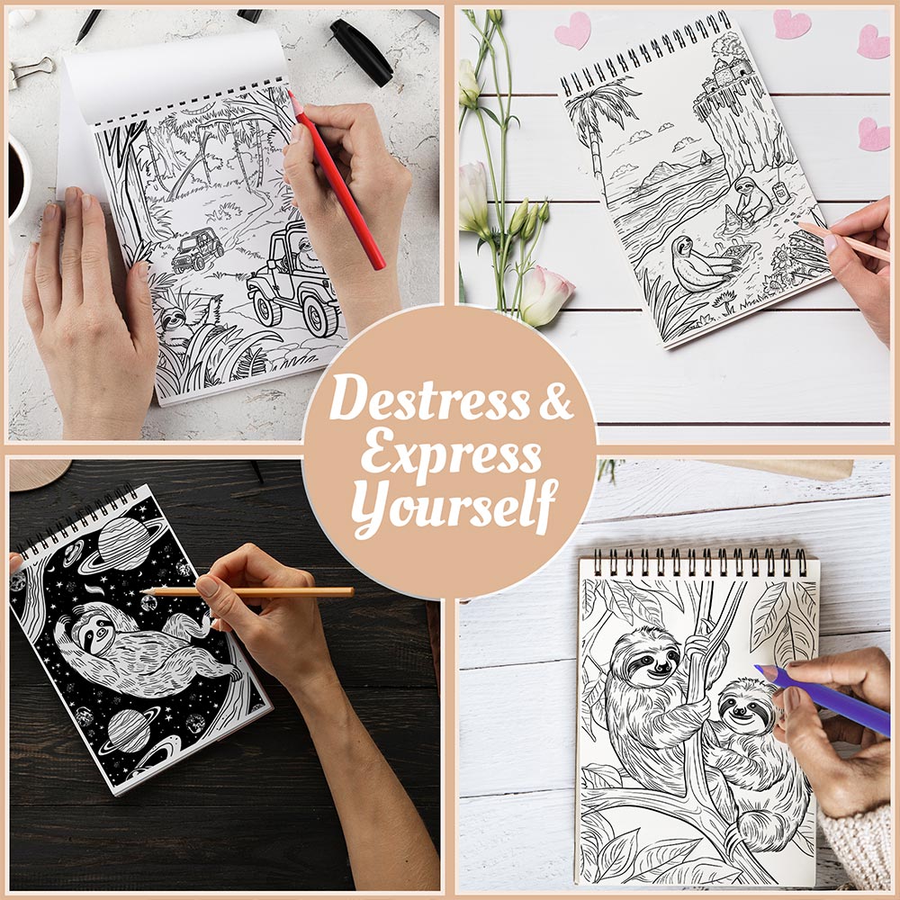 Netecom Sloth Paradise Coloring Book Spiral Bound For Adults