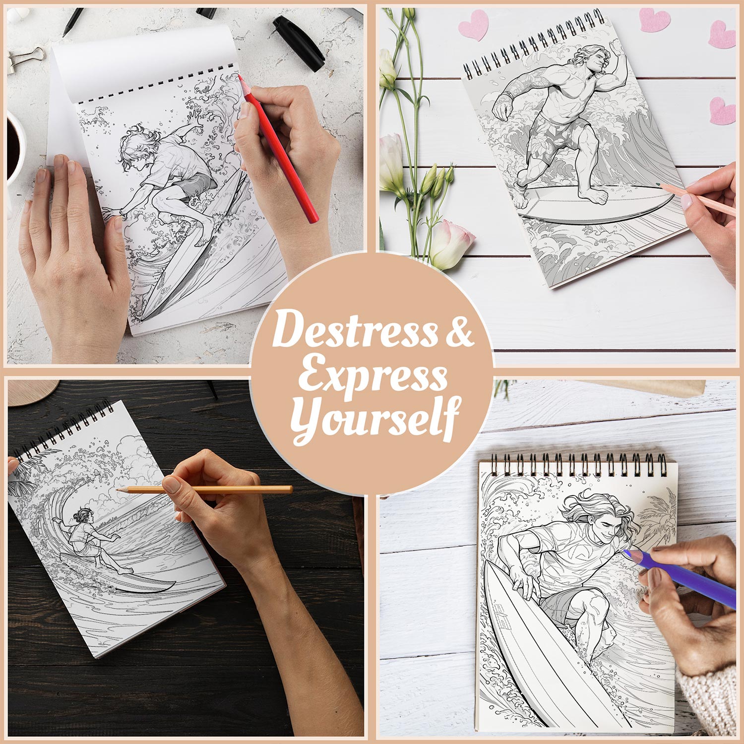 Netecom Surfboard Paradise Coloring Book Spiral Bound For Adults