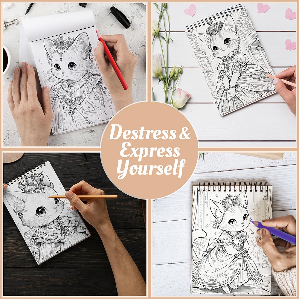 Netecom Princess Kittens Coloring Book Spiral Bound For Adults