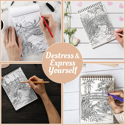 Netecom Garden Bridges Coloring Book Spiral Bound For Adults