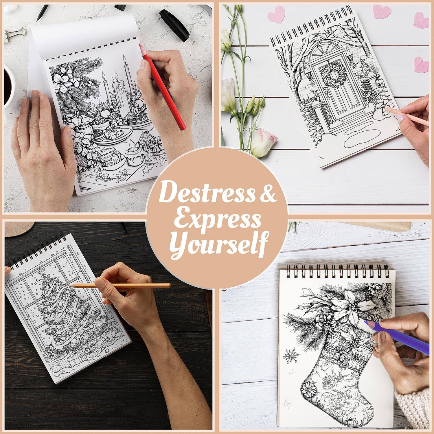 Netecom Christmas Charm Coloring Book Spiral Bound For Adults