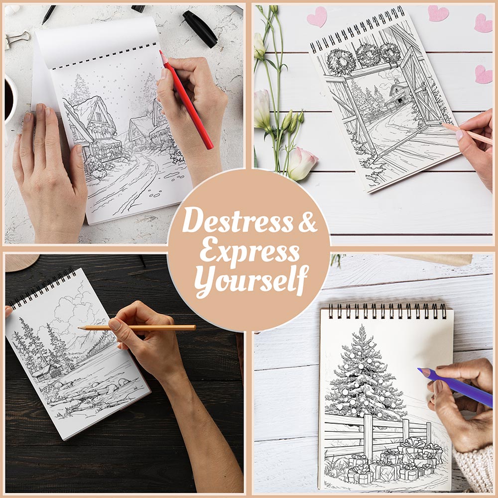 Netecom Christmas Country Town Coloring Book Spiral Bound For Adults