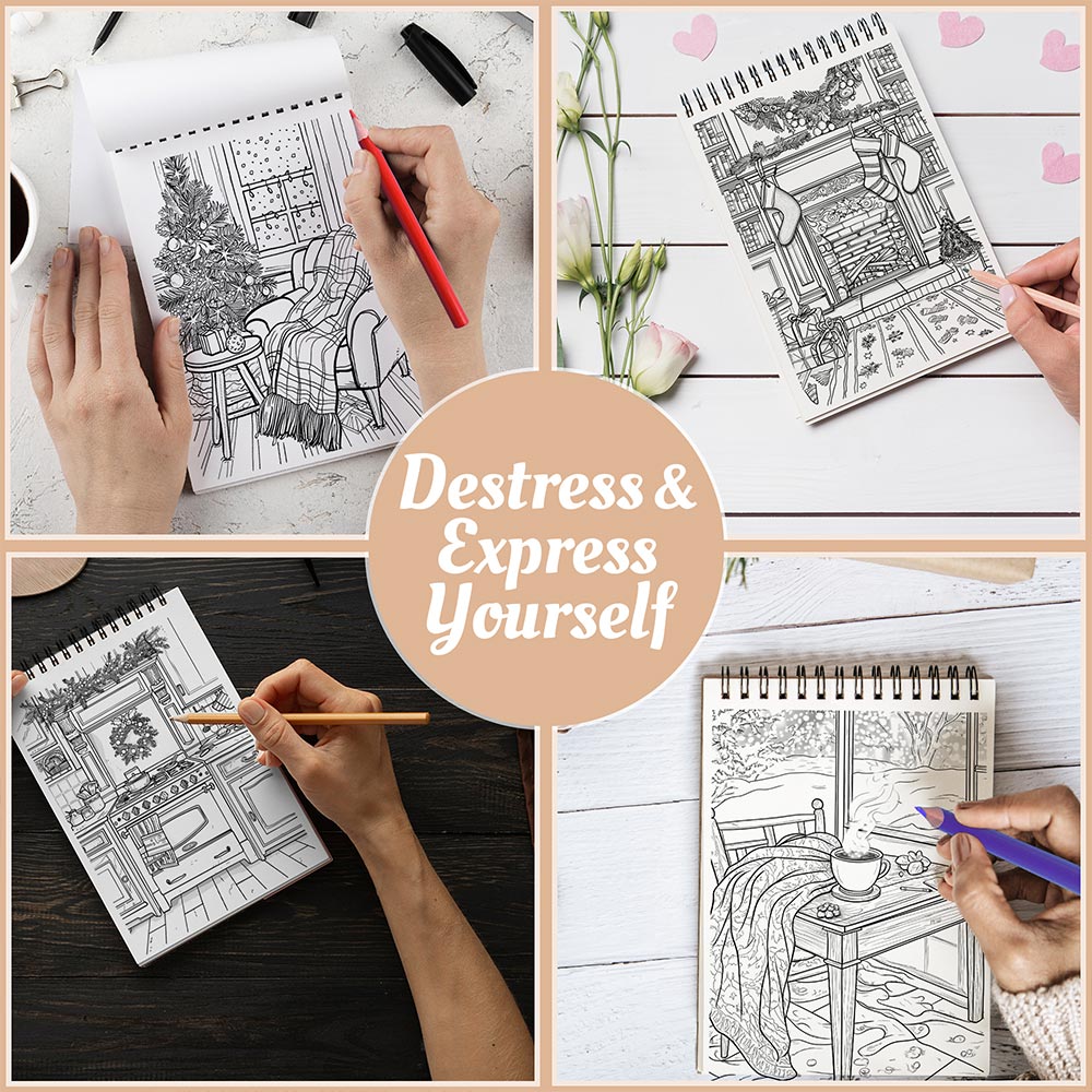 Netecom Cozy Christmas Coloring Book Spiral Bound For Adults