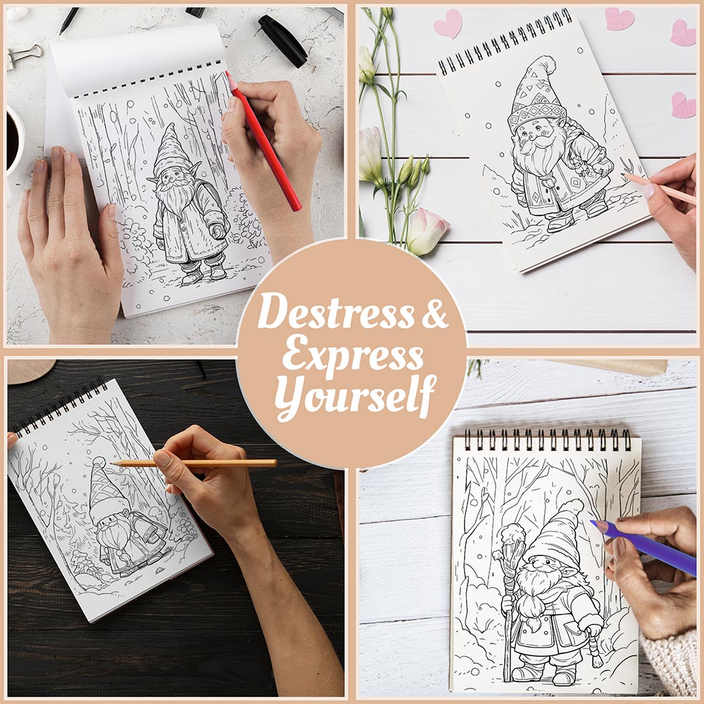 Netecom Winter Gnomes Coloring Book Spiral Bound For Adults
