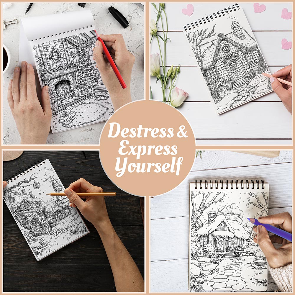Netecom Enchanted Christmas Coloring Book Spiral Bound For Adults