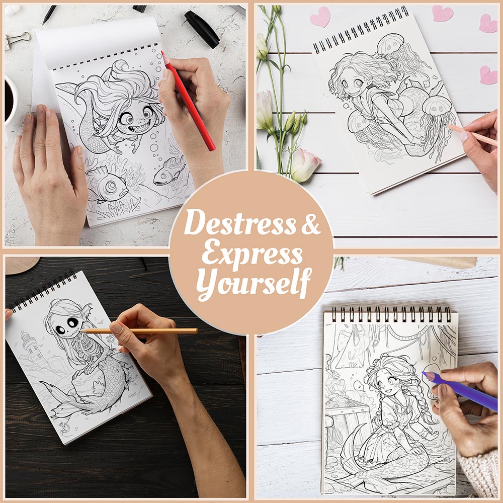 Netecom Creepy Mermaid Coloring Book Spiral Bound For Adults