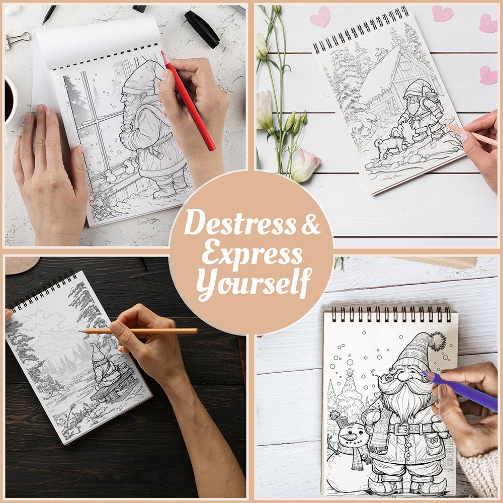 Netecom Christmas Gnomes Coloring Book Spiral Bound For Adults