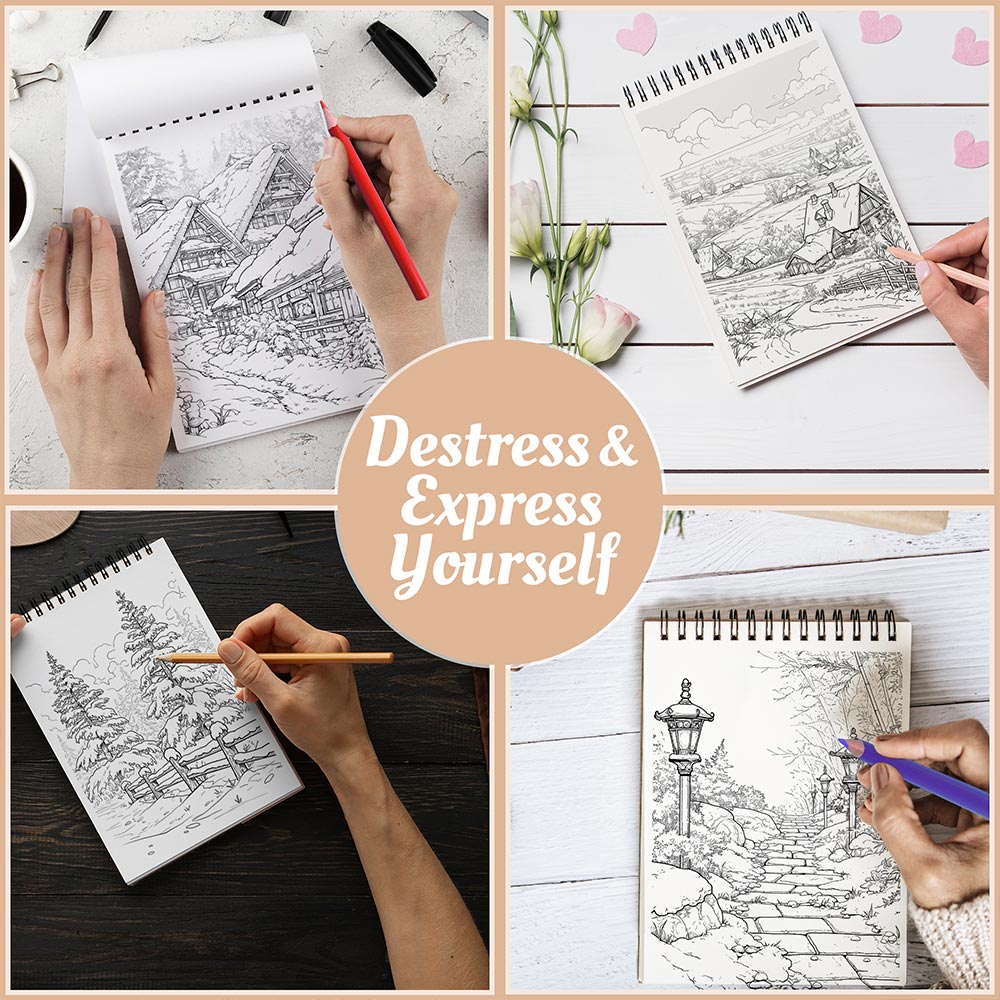 Netecom Christmas Country Winter Coloring Book Spiral Bound For Adults