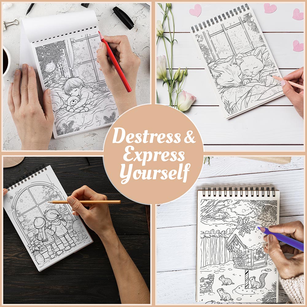 Netecom Heartwarming Christmas Coloring Book Spiral Bound For Adults