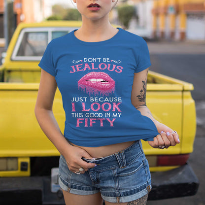 Netecom I Look This Good in My Fifty T-Shirt, Funny Birthday Tee for Women, Stylish Gift for Turning 50