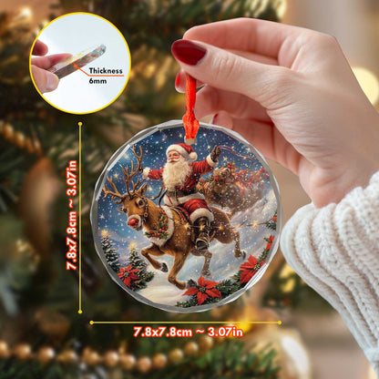 Netecom Santa Claus Riding Reindeer with Sleigh Glass Ornament – Christmas Tree Decoration, Holiday Keepsake Gift, 3 in