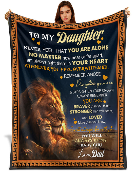 Netecom Personalized Lion To My Daughter Blanket from Dad, Custom Love Letter Throw Blanket for Couch, Bed or Sofa, Ultra Soft Warm Gift for Daughter’s Birthday, Thanksgiving and Christmas