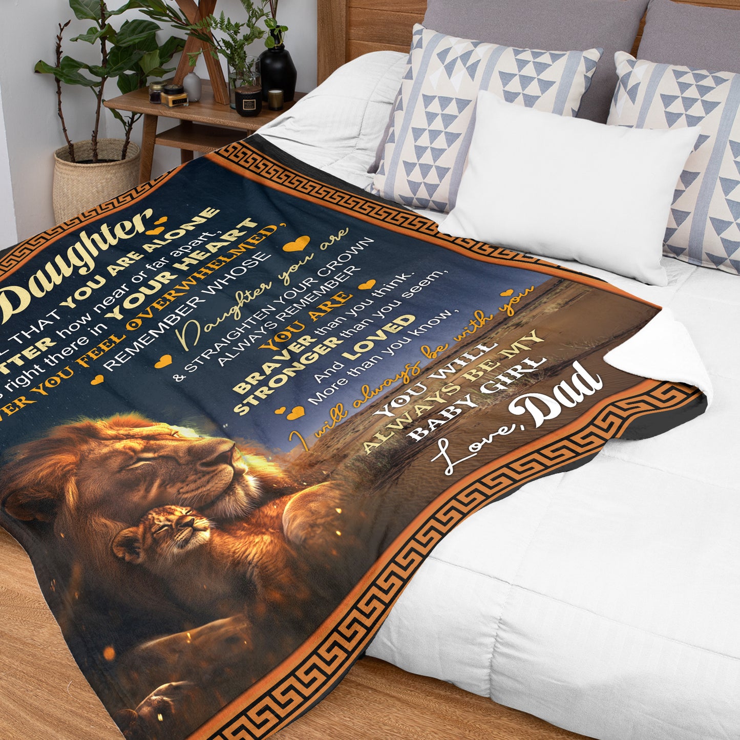 Netecom Personalized Lion To My Daughter Blanket from Dad, Custom Love Letter Throw Blanket for Couch, Bed or Sofa, Ultra Soft Warm Gift for Daughter’s Birthday, Thanksgiving and Christmas