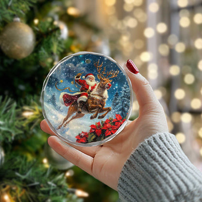 Netecom Santa Claus on Reindeer with Sleigh Glass Ornament – Festive Christmas Tree Decor, Seasonal Keepsake, 3 in