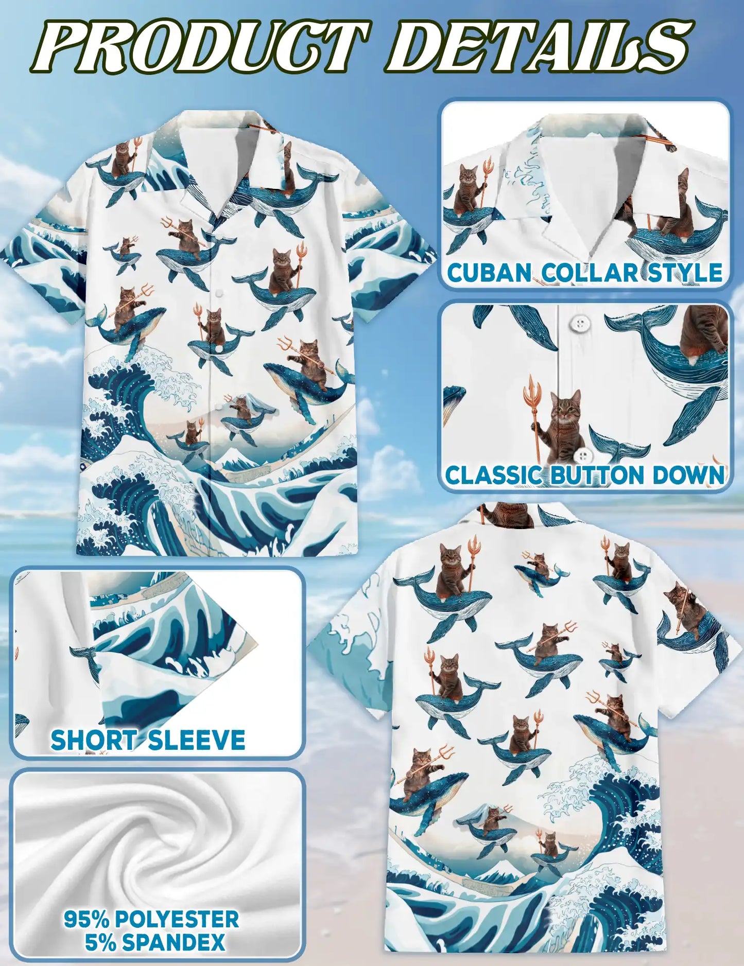 Cat Riding Whale Beach Sweatshirt, 3D All Over Print Tropical Ocean Crewneck Pullover for Men Women, Cat Lover Gift - Netecom