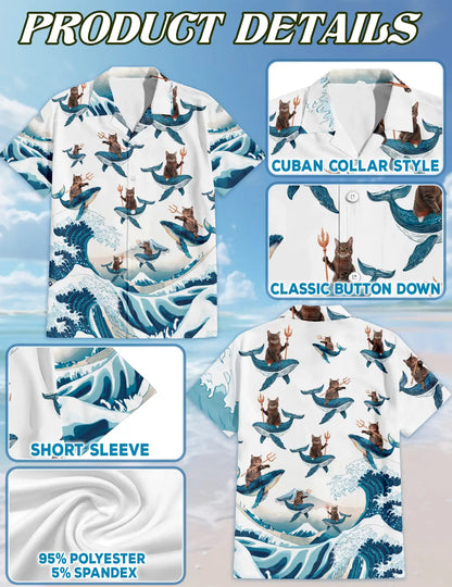 Cat Riding Whale Beach Sweatshirt, 3D All Over Print Tropical Ocean Crewneck Pullover for Men Women, Cat Lover Gift - Netecom